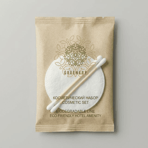 "GREENERY" Косметический набор для гостиниц (ватные диски+ватные палочки+пилочка), флопак
