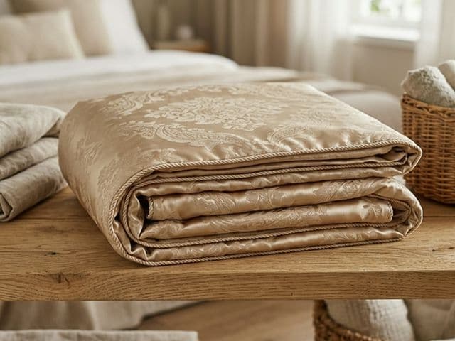 Покрывало сатин-жаккард бежевое 220×240 см