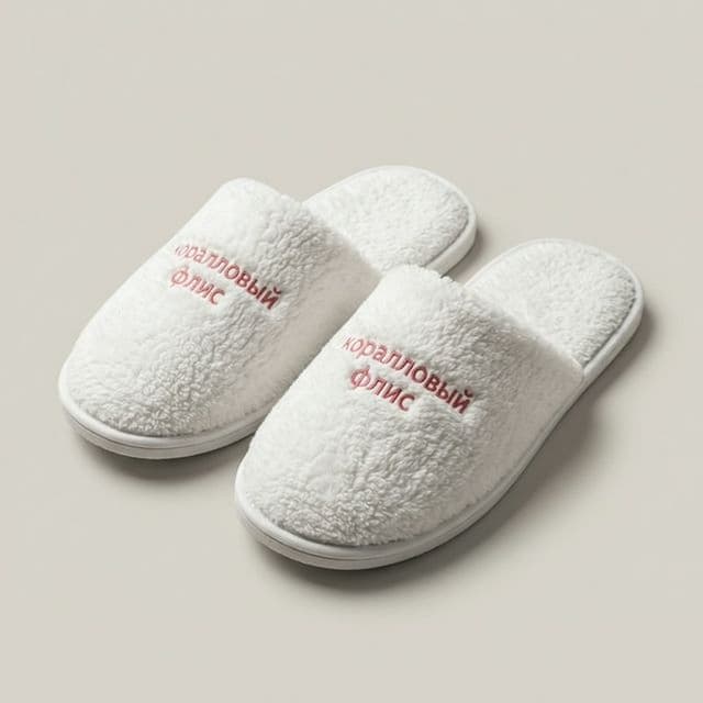 Тапочки одноразовые махровые "коралловый флис" махра высокая, мыс закрытый