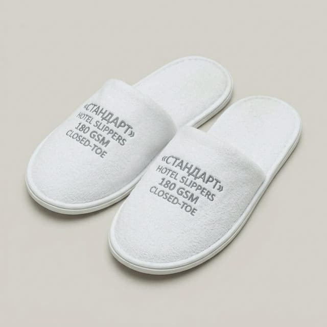 Одноразовые махровые тапочки "Стандарт", хлопок и спандбонд, мыс закрытый