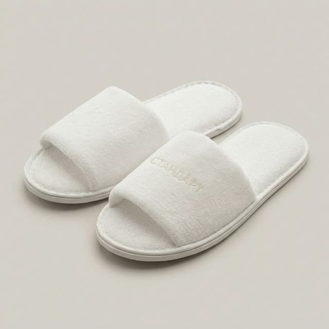 Одноразовые махровые тапочки "Стандарт", хлопок и спандбонд, мыс открытый