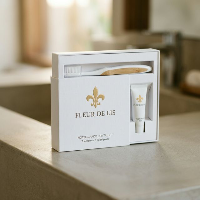 "Fleur de Lis" щетка зубная, паста, одноразовый набор для гостиниц в картоне