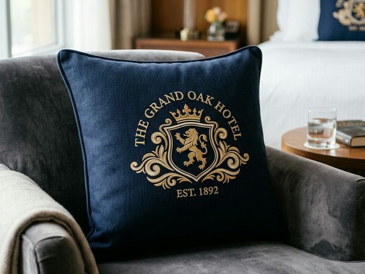 Подушка декоративная с вышивкой логотипа 45×45 см