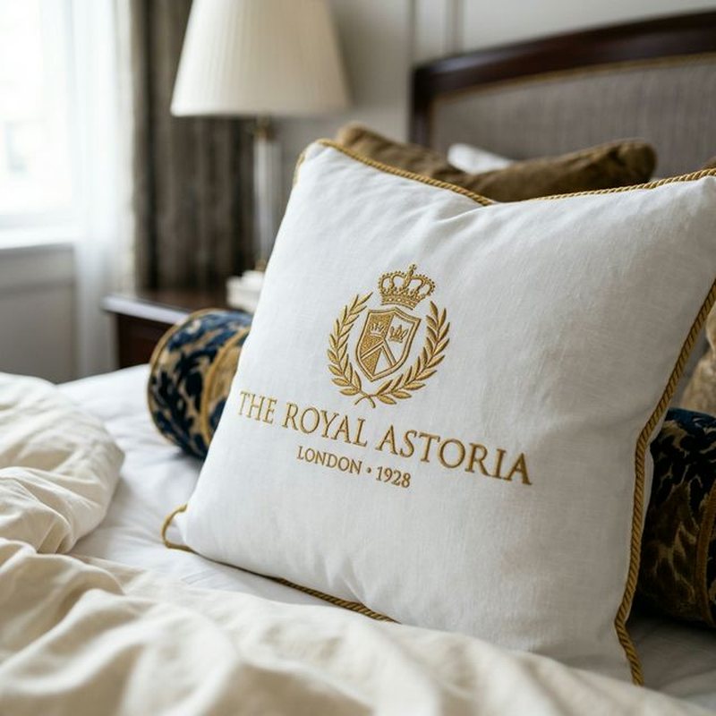 Подушка декоративная 40×40 см (с вышивкой логотипа)